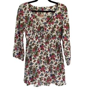 Canyon river floral long sleeve cinch waist blouse v-Neck top